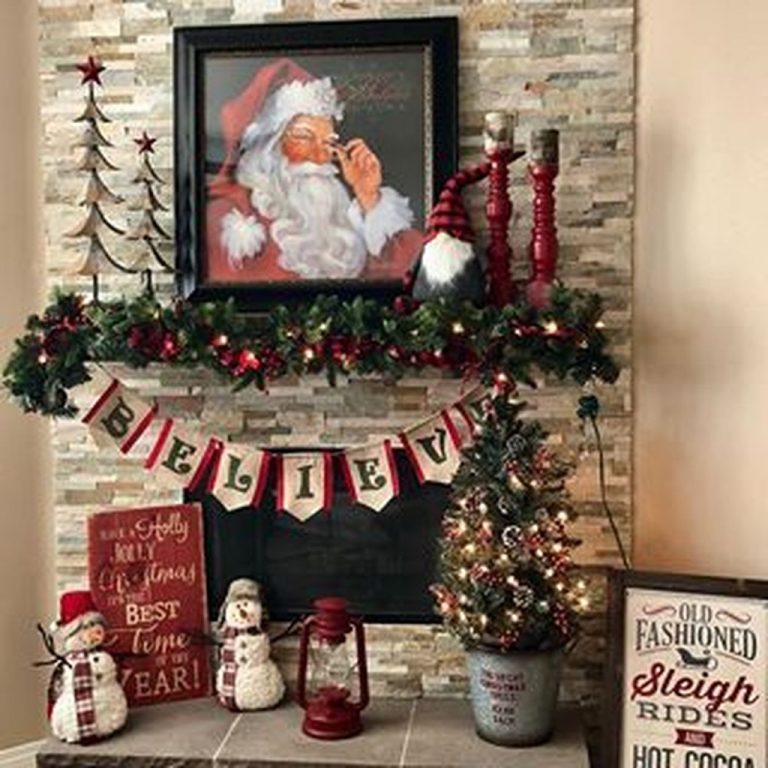 Marvelous Rustic Christmas Fireplace Mantel Decorating Ideas